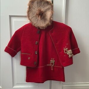 Vintage GEISSWEIN jacket, dress and beret holiday outfit. Pure soft wool